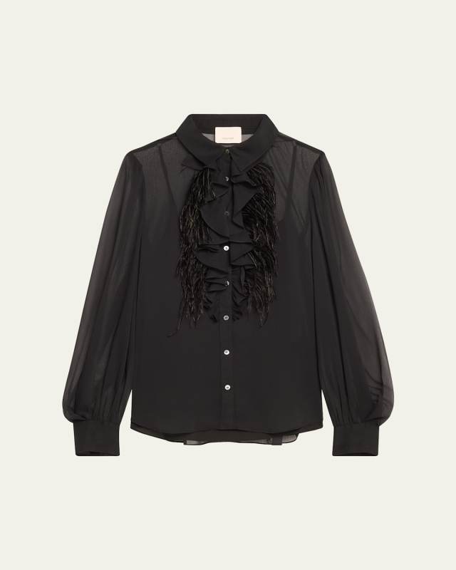 Rhonda Feather-Trim Ruffle Top